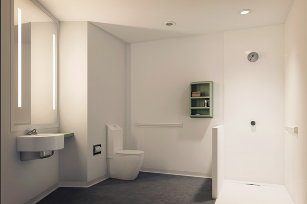 Bathroom and shower lighting for patient rooms