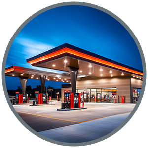 Image of a gas station and convenience store brochure showcasing lighting and building automation solutions.