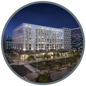  Image of building exterior representing access to a utility rebate tool for energy-efficient upgrades and incentives. 