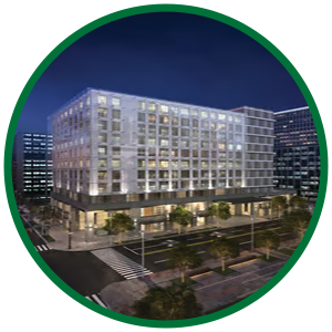 Image of building exterior representing access to a utility rebate tool for energy-efficient upgrades and incentives.