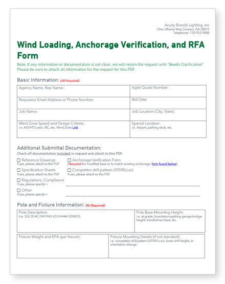 Wind Loading and Anchorage Verification Form