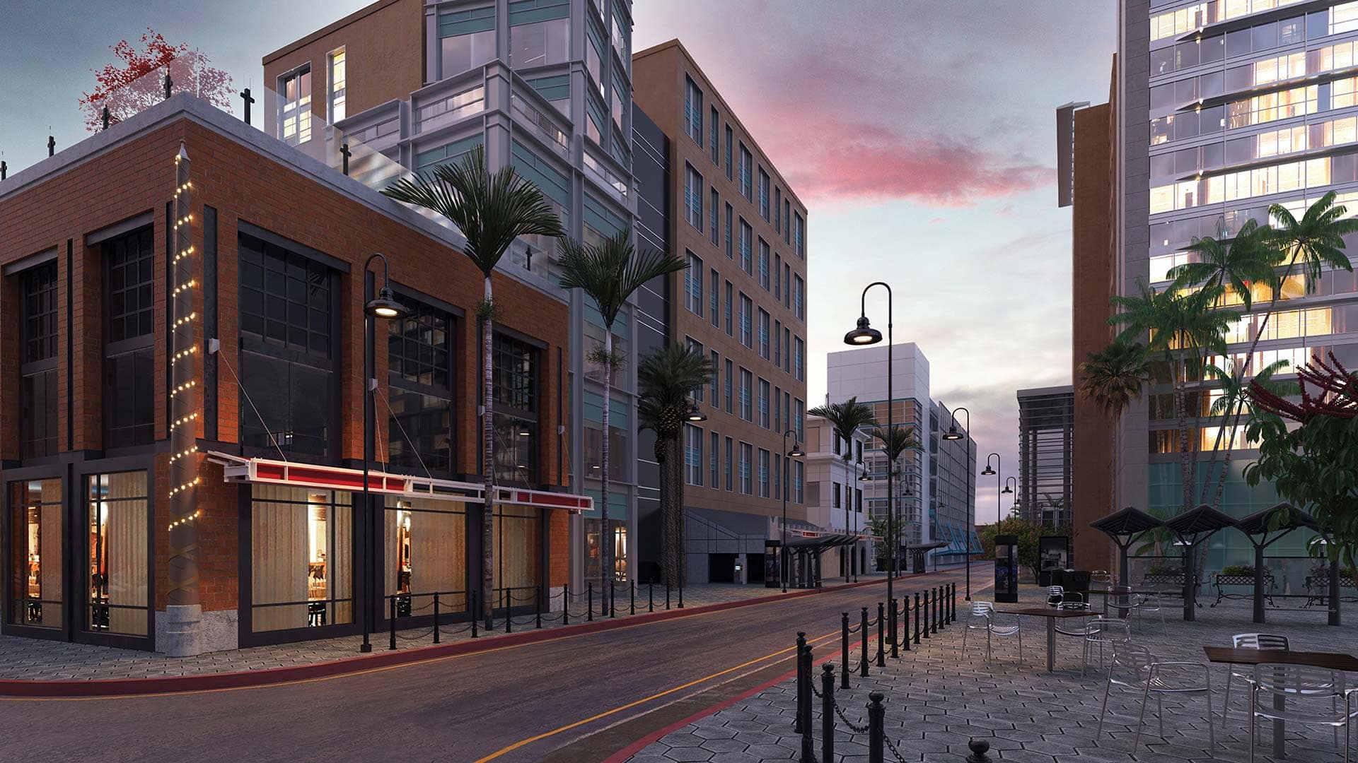 Roadway lighting with GlasWerks® LED Vienna® Luminescent Pendant Series.