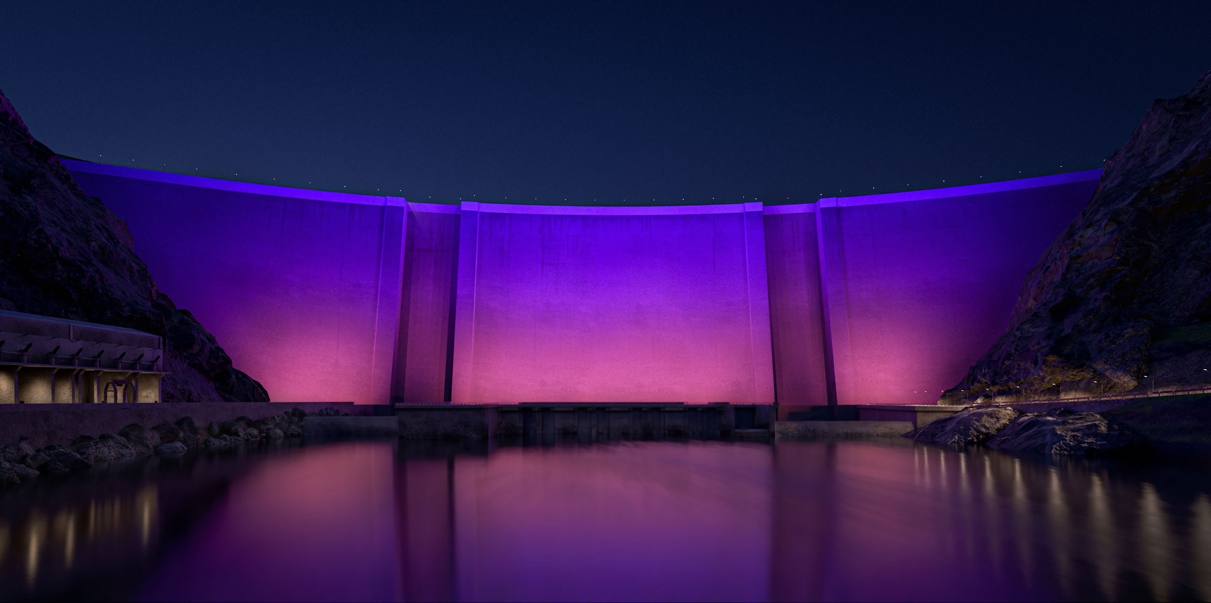 SAF Aurora Floodlights illuminating a dam