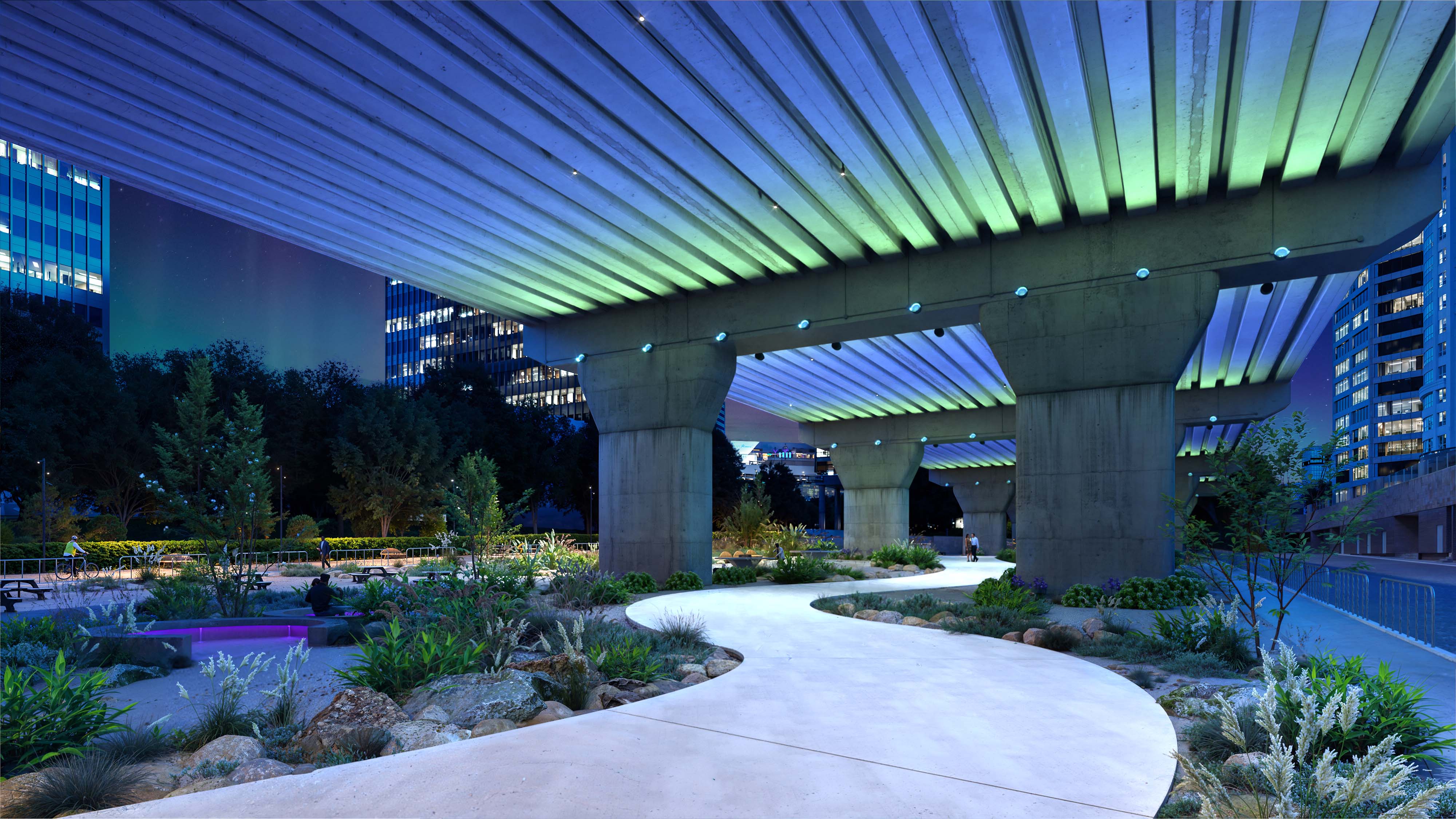 SAF Aurora floodlights used to light under a bridge