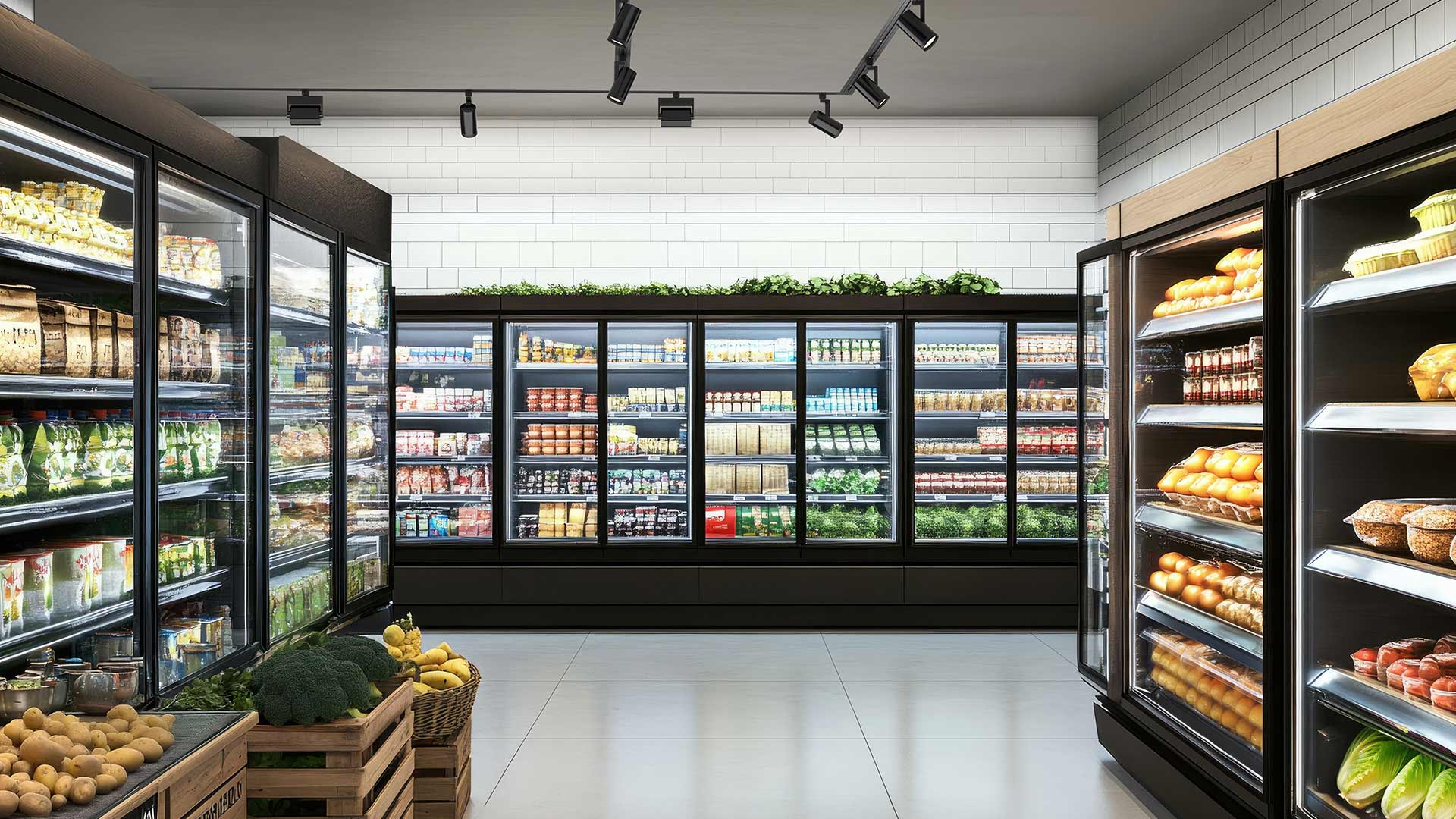 Grocery store produce area lighted by Juno Trac Linear Ambient 