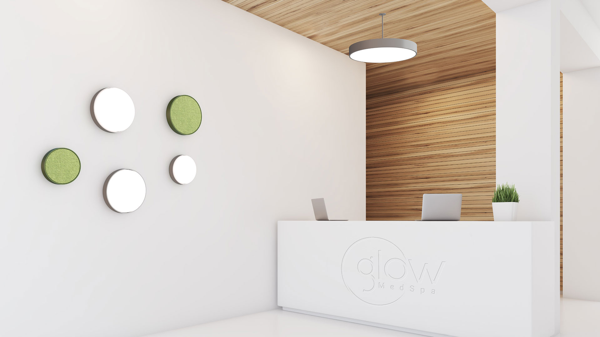 Direct ceiling luminaire in front of office.