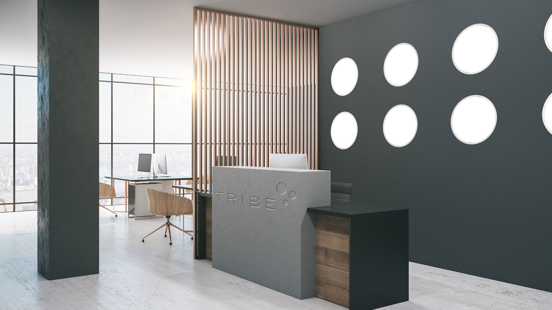 Direct ceiling luminaire in modern office.