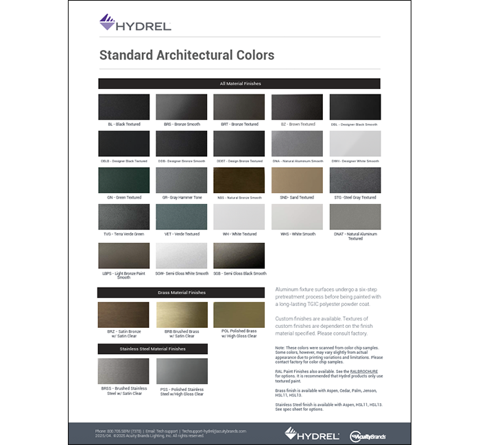 Hydrel Standard Architectural Colors_700x650